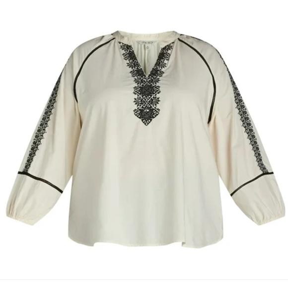 The Pioneer Woman Cream Peasant Blouse with Black Embroidery - Picture 1 of 16